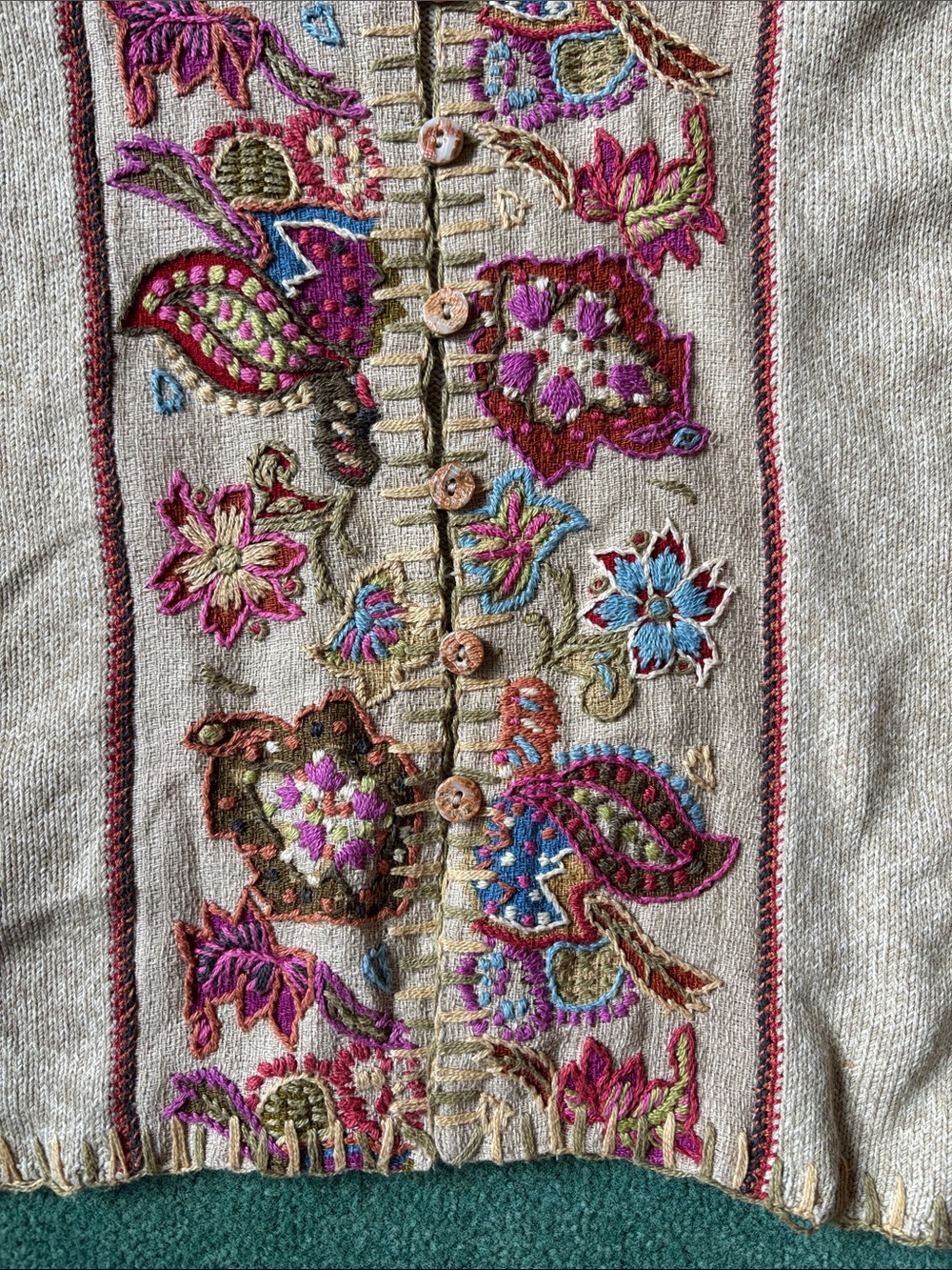 Embroidered silk cotton cottagecore folk Women's Cardigan knit Sweater Large P - Picture 3 of 11